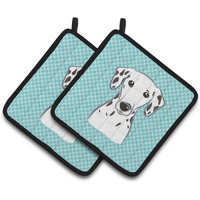 "Caroline's Treasures Checkerboard Blue Dalmatian Pair of Pot Holders BB1148PTHD, 7.5HX7.5W, Multicolor"