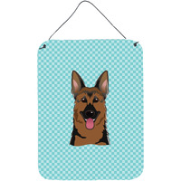 "Caroline's Treasures Checkerboard Blue German Shepherd Wall or Door Hanging Prints, 16"" x 12"""