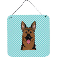 "Caroline's Treasures Checkerboard Blue German Shepherd Wall or Door Hanging Prints, 6 x 6"""