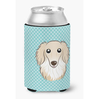 Checkerboard Blue Longhair Creme Dachshund Can or Bottle Hugger BB1150CC
