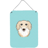 "Caroline's Treasures Checkerboard Blue Longhair Creme Dachshund Wall or Door Hanging Prints, 16"" x 12"""