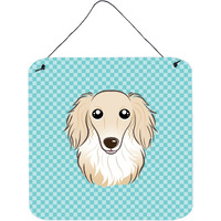 "Caroline's Treasures Checkerboard Blue Longhair Creme Dachshund Wall or Door Hanging Prints, 6 x 6"""