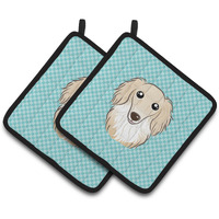 "Caroline's Treasures Checkerboard Blue Longhair Creme Dachshund Pair of Pot Holders BB1150PTHD, 7.5HX7.5W, Multicolor"