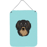 "Caroline's Treasures Checkerboard Blue Longhair Black and Tan Dachshund Wall or Door Hanging Prints, 16"" x 12"""