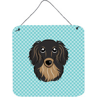 "Caroline's Treasures Checkerboard Blue Longhair Black and Tan Dachshund Wall or Door Hanging Prints, 6 x 6"""