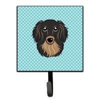 "Caroline's Treasures BB1151SH4 Checkerboard Blue Longhair Black and Tan Dachshund Leash or Key Holder, Small, Multicolor"