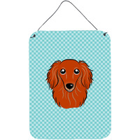 "Caroline's Treasures Checkerboard Blue Longhair Red Dachshund Wall or Door Hanging Prints, 16"" x 12"""