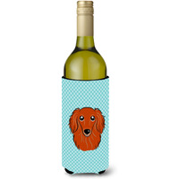 Checkerboard Blue Longhair Red Dachshund Wine Bottle Beverage Insulator Hugger BB1152LITERK