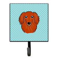 "Caroline's Treasures BB1152SH4 Checkerboard Blue Longhair Red Dachshund Leash or Key Holder, Small, Multicolor"