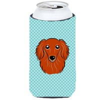 Checkerboard Blue Longhair Red Dachshund Tall Boy Beverage Insulator Hugger BB1152TBC