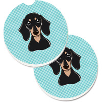 "Caroline's Treasures Checkerboard Blue Smooth black & Tan Dachshund Set of 2 Cup Holder Car Coasters BB1153CARC, 2.56, Multicolor"