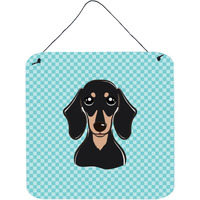 "Caroline's Treasures Checkerboard Blue Smooth Black and Tan Dachshund Wall or Door Hanging Prints, 6 x 6"""