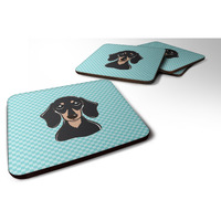 "Caroline's Treasures BB1153FC Checkerboard Blue Smooth Black and Tan Dachshund Foam Coaster (Set of 4), 3.5"" H x 3.5"" W, Multicolor"