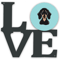 "Caroline's Treasures Checkerboard Blue Smooth Black and Tan Dachshund Metal Artwork Love wall-decor, Multicolor"