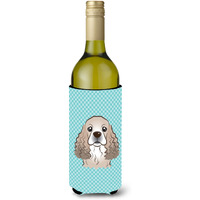 Checkerboard Blue Cocker Spaniel Wine Bottle Beverage Insulator Hugger BB1154LITERK