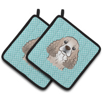 "Caroline's Treasures Checkerboard Blue Cocker Spaniel Pair of Pot Holders BB1154PTHD, 7.5HX7.5W, Multicolor"