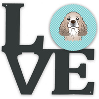 "Caroline's Treasures Checkerboard Blue Cocker Spaniel Metal Artwork Love wall-decor, Multicolor"