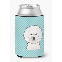 Checkerboard Blue Bichon Frise Can or Bottle Hugger BB1155CC