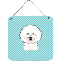 "Caroline's Treasures Checkerboard Blue Bichon Frise Wall or Door Hanging Prints, 6 x 6"""