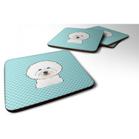 "Caroline's Treasures BB1155FC Checkerboard Blue Bichon Frise Foam Coaster (Set of 4), 3.5"" H x 3.5"" W, Multicolor"