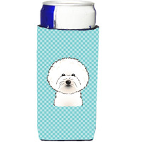 Checkerboard Blue Bichon Frise Ultra Beverage Insulators for slim cans BB1155MUK