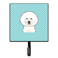 "Caroline's Treasures BB1155SH4 Checkerboard Blue Bichon Frise Leash or Key Holder, Small, Multicolor"
