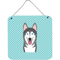 "Caroline's Treasures Checkerboard Blue Alaskan Malamute Wall or Door Hanging Prints, 6 x 6"""