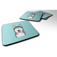 "Caroline's Treasures BB1156FC Checkerboard Blue Alaskan Malamute Foam Coaster (Set of 4), 3.5"" H x 3.5"" W, Multicolor"