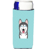 Checkerboard Blue Alaskan Malamute Ultra Beverage Insulators for slim cans