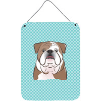 "Caroline's Treasures Checkerboard Blue English Bulldog Wall or Door Hanging Prints, 16"" x 12"""