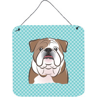 "Caroline's Treasures Checkerboard Blue English Bulldog Wall or Door Hanging Prints, 6 x 6"""