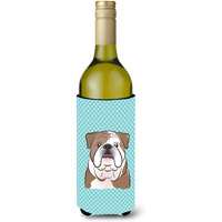 Checkerboard Blue English Bulldog  Wine Bottle Beverage Insulator Hugger BB1157LITERK