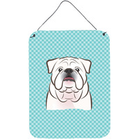 "Caroline's Treasures Checkerboard Blue White English Bulldog Wall or Door Hanging Prints, 16"" x 12"""