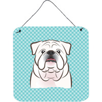 "Caroline's Treasures Checkerboard Blue White English Bulldog Wall or Door Hanging Prints, 6 x 6"""
