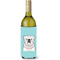 Checkerboard Blue White English Bulldog  Wine Bottle Beverage Insulator Hugger BB1158LITERK