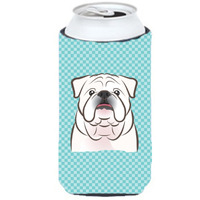 Checkerboard Blue White English Bulldog  Tall Boy Beverage Insulator Hugger BB1158TBC