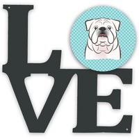 "Caroline's Treasures Checkerboard Blue White English Bulldog Metal Artwork Love wall-decor, Multicolor"