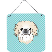 "Caroline's Treasures Checkerboard Blue Pekingese Wall or Door Hanging Prints, 6 x 6"""