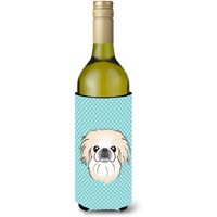 Checkerboard Blue Pekingese Wine Bottle Beverage Insulator Hugger BB1159LITERK