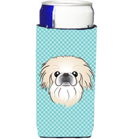 Checkerboard Blue Pekingese Ultra Beverage Insulators for slim cans BB1159MUK