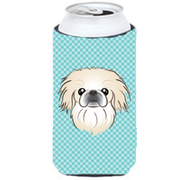Checkerboard Blue Pekingese Tall Boy Beverage Insulator Hugger BB1159TBC
