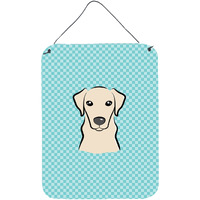 "Caroline's Treasures Checkerboard Blue Yellow Labrador Wall or Door Hanging Prints, 16"" x 12"""