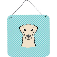 "Caroline's Treasures Checkerboard Blue Yellow Labrador Wall or Door Hanging Prints, 6 x 6"""