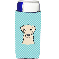 Checkerboard Blue Yellow Labrador Ultra Beverage Insulators for slim cans BB1160MUK