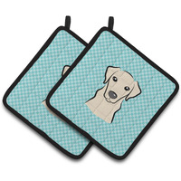 "Caroline's Treasures Checkerboard Blue Yellow Labrador Pair of Pot Holders BB1160PTHD, 7.5HX7.5W, Multicolor"