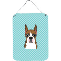 "Caroline's Treasures Checkerboard Blue Boxer Wall or Door Hanging Prints, 16"" x 12"""