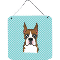 "Caroline's Treasures Checkerboard Blue Boxer Aluminum Metal Wall or Door Hanging Prints, 6 x 6"""