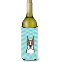 Checkerboard Blue Boxer Wine Bottle Beverage Insulator Hugger BB1161LITERK