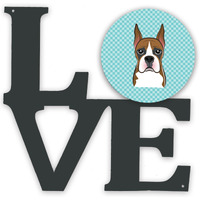 "Caroline's Treasures Checkerboard Blue Boxer Metal Artwork Love wall-decor, Multicolor"