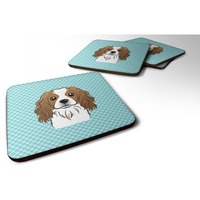 "Caroline's Treasures BB1162FC Checkerboard Blue Cavalier Spaniel Foam Coaster (Set of 4), 3.5"" H x 3.5"" W, Multicolor"